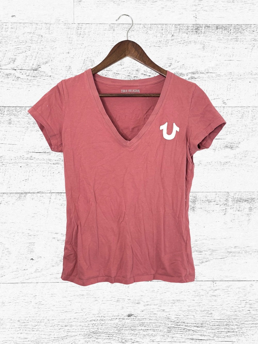 True Religion V-Neck Tee in Dusty Rose Pink